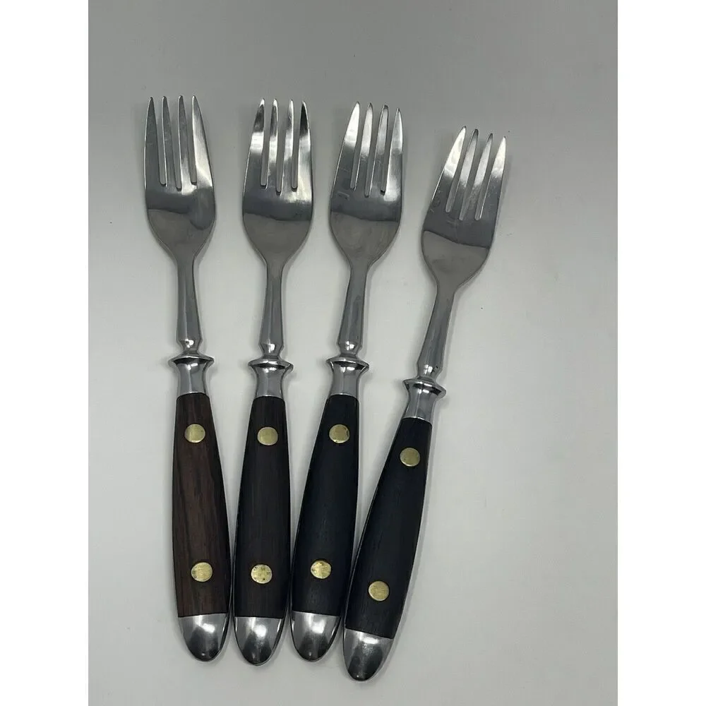 Washington Forge Innsbruck Rosewood Handle Brass Rivet Salad Forks 7” Set Of 4